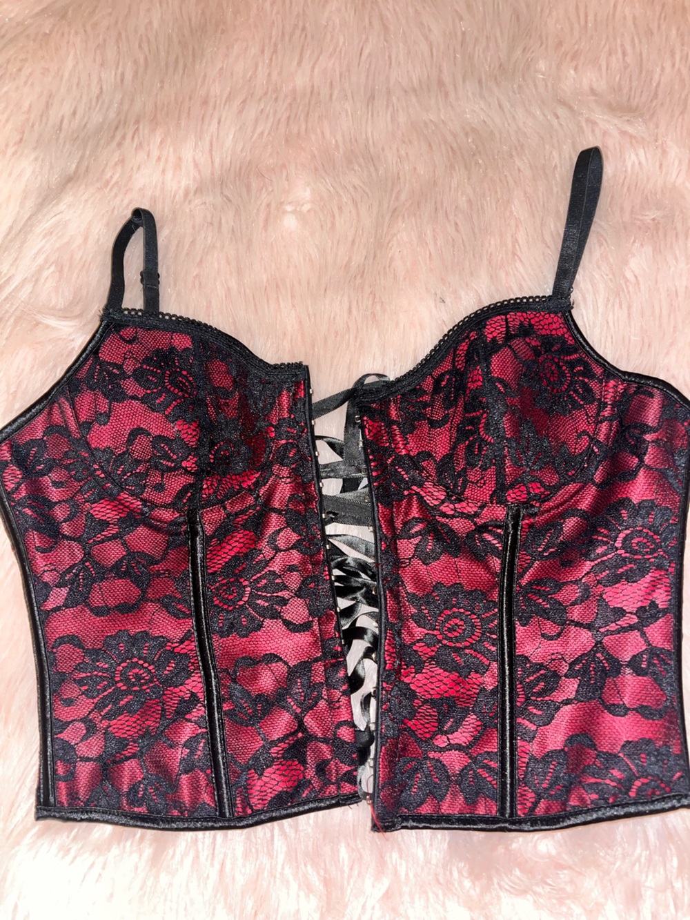 Red Lace-Overlay Corset Bustier Top - Women Intimates